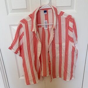 Old Navy Coral and White Striped Shirt